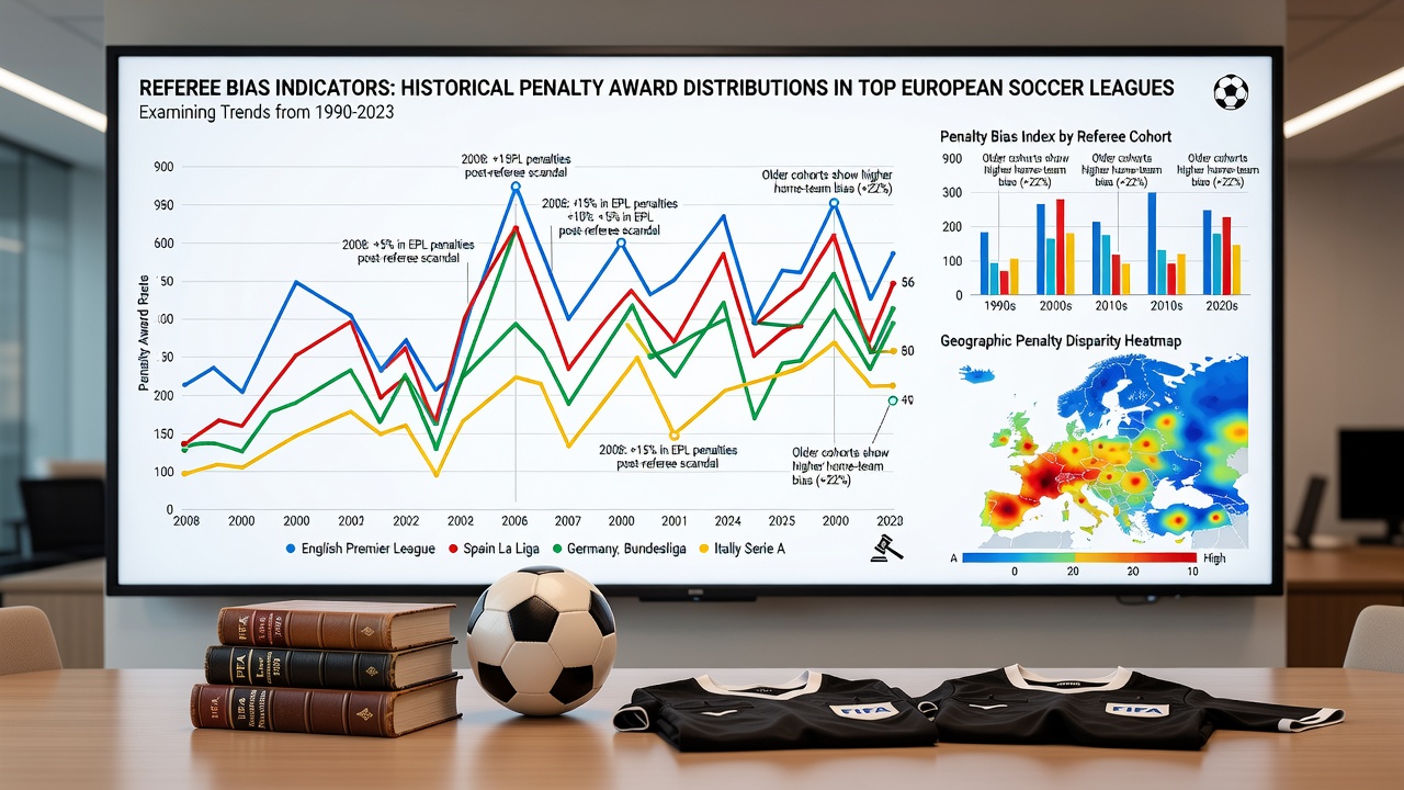 Referee assignment logs and penalty frequency graphs from major European leagues