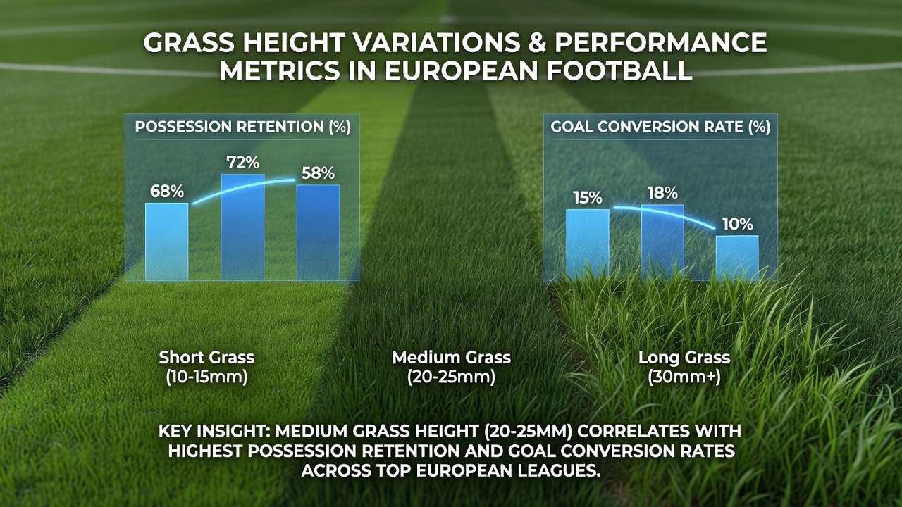 Close-up view of football pitch grass affecting ball movement during a set-piece situation