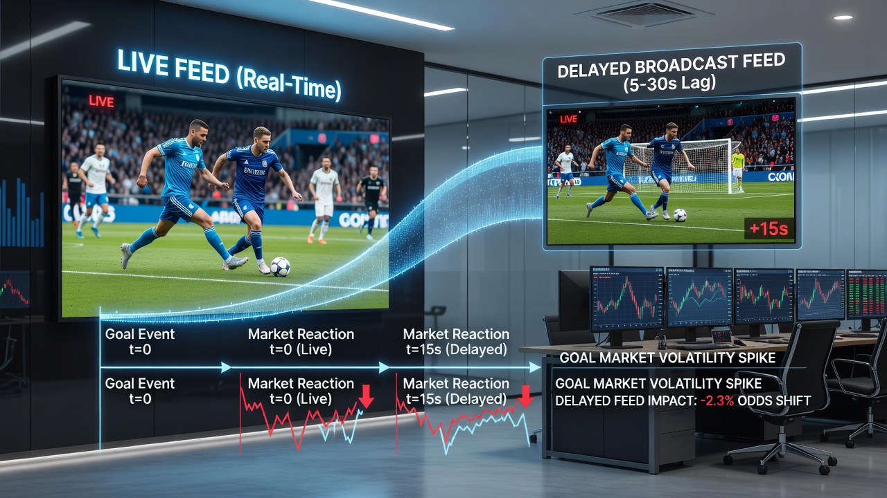 Real-time soccer goal market fluctuations during delayed broadcast scenarios