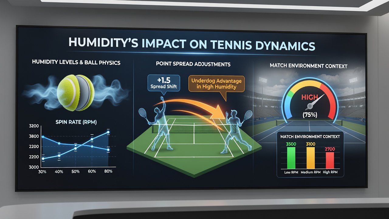Data visualization showing spin rate changes correlated with humidity levels in tennis matches