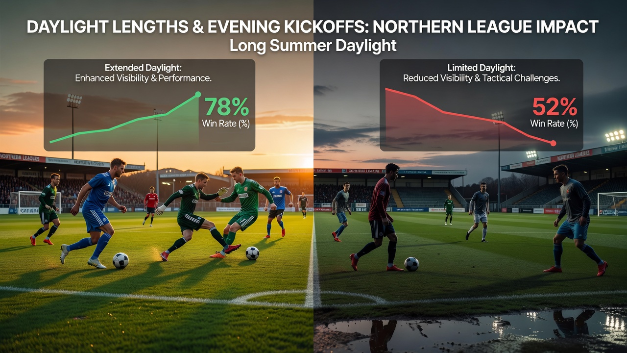 Northern soccer pitch under extended summer daylight during an evening match
