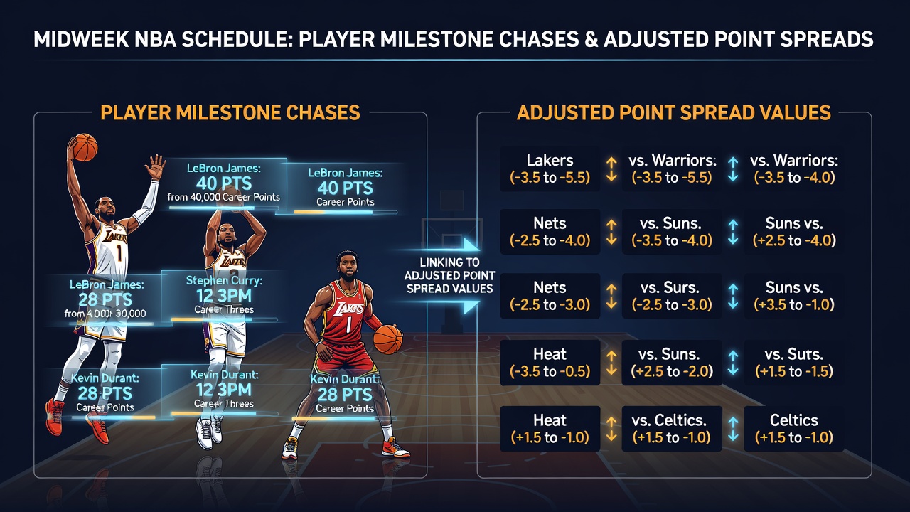 Data charts showing milestone correlations with NBA point spreads
