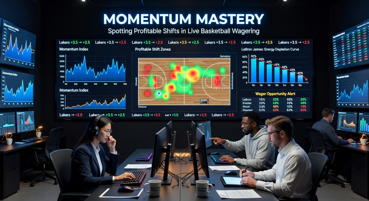 Live betting interface on a tablet displaying shifting odds during a basketball momentum surge, with graphs of run differentials