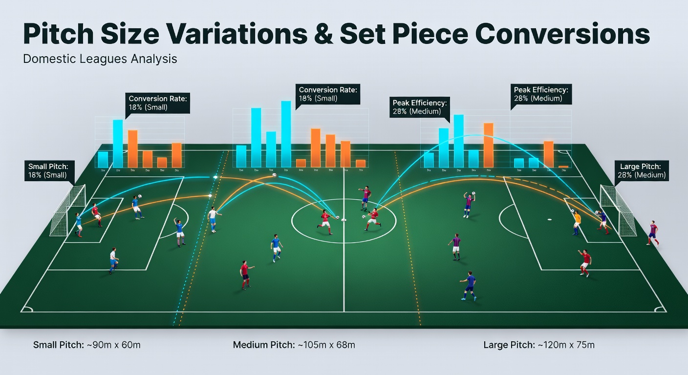 Soccer pitch dimensions diagram showing variations across major domestic leagues