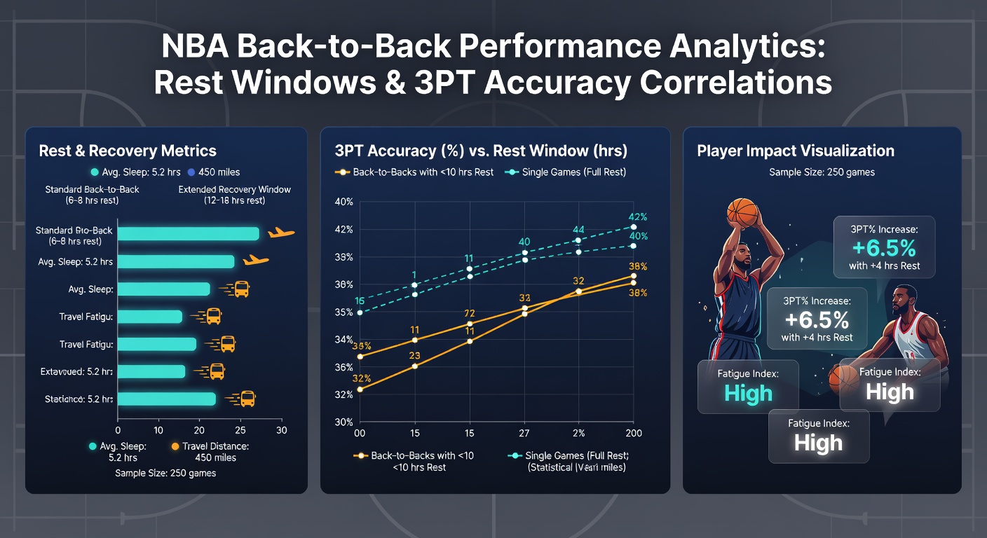 Detailed view of NBA three-point shooting mechanics during back-to-back game scenarios showing player positioning and fatigue indicators
