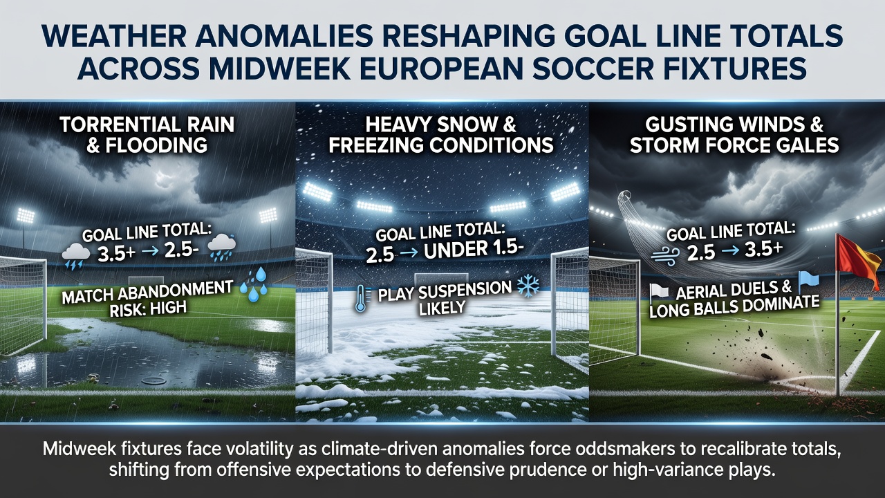 Midweek European soccer match under changing weather conditions
